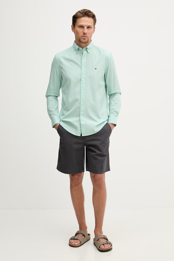 Tommy Hilfiger koszula męska bawełniana MW0MW37550 turkusowy SS26