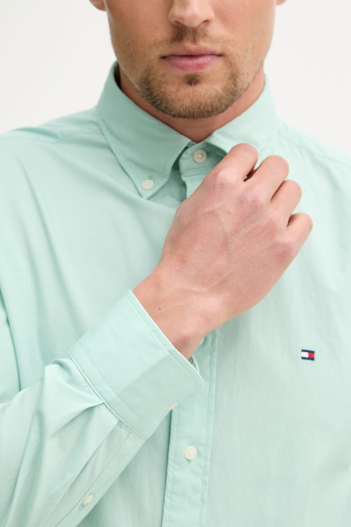 Tommy Hilfiger koszula męska bawełniana MW0MW37550 turkusowy