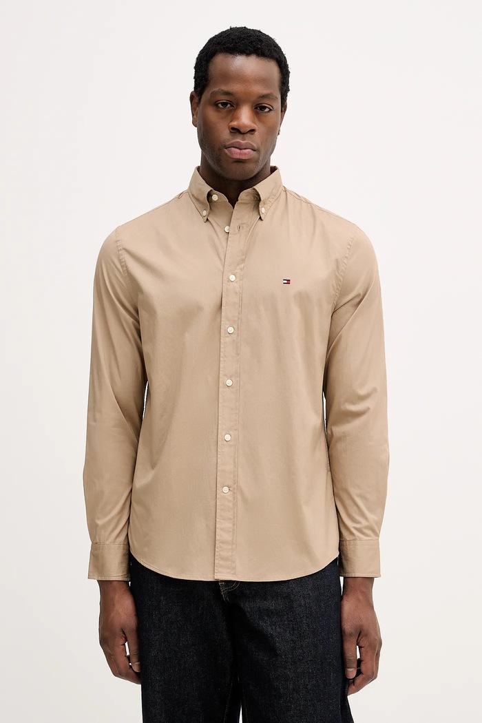 Tommy Hilfiger cămașă bărbătească din bumbac bej MW0MW37550