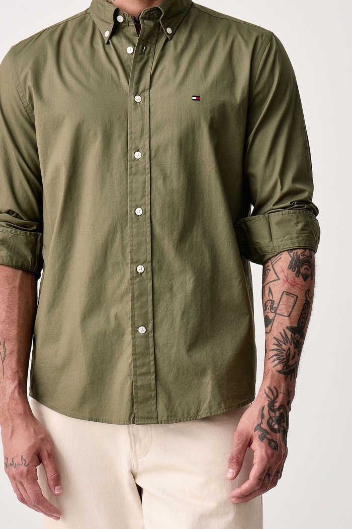 Koszula męska bawełniana Tommy Hilfiger MW0MW37550 zielony