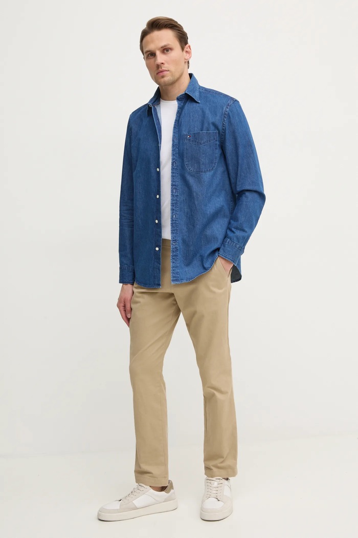 Džínová košile Tommy Hilfiger MW0MW37581 modrá SS25