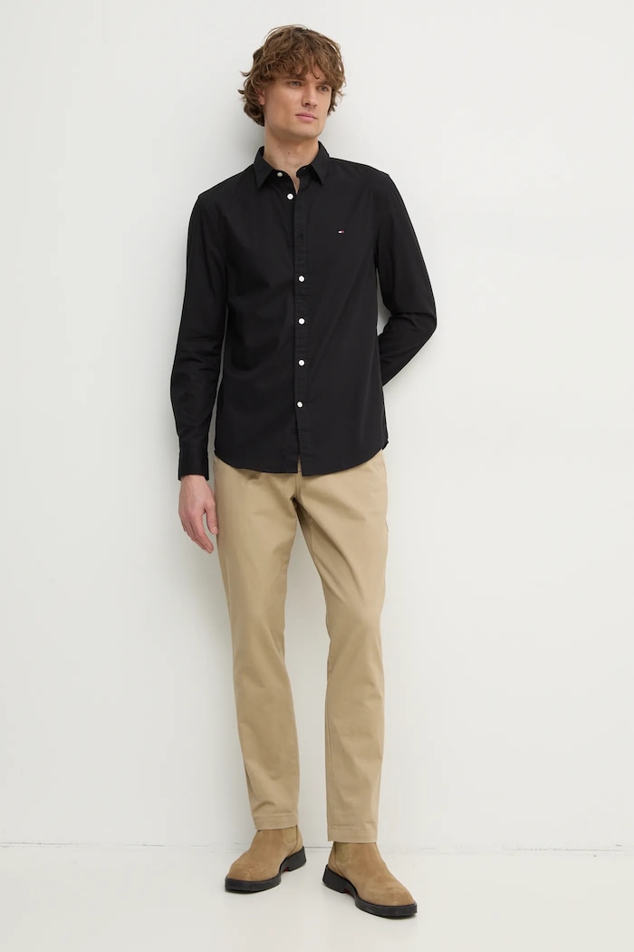 Tommy Hilfiger camasa din bumbac MW0MW38137 negru SS25