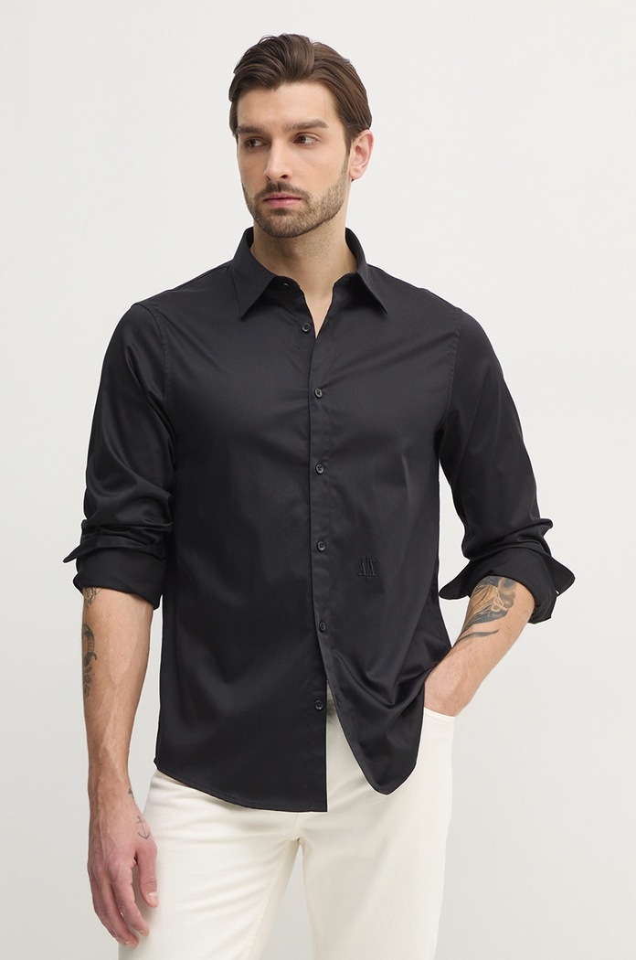 Armani Exchange košile pánská bavlněná s elastanem hladký černá XM000339.AF10192.NOS