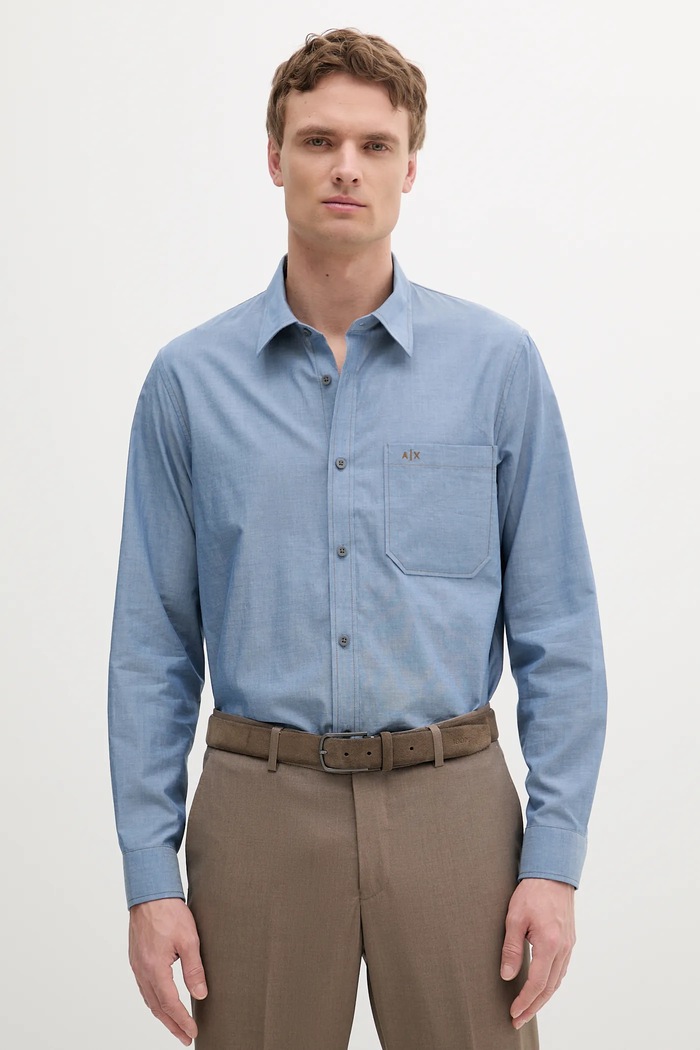 Armani Exchange koszula bawełniana bawełna niebieski XM000666.AF13208