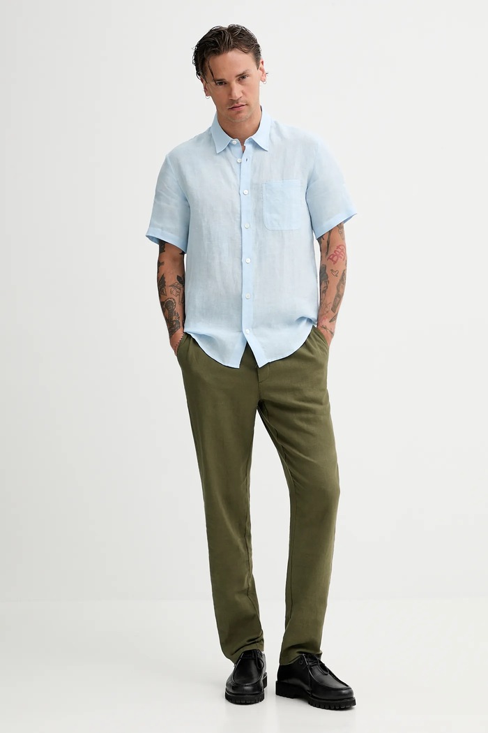 A.P.C. cămașă de in chemisette bellini logo LIAEK.H12551 albastru SS25