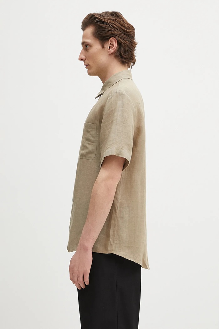 A.P.C. camicia di lino chemisette bellini logo LIAEK.H12551 verde SS25