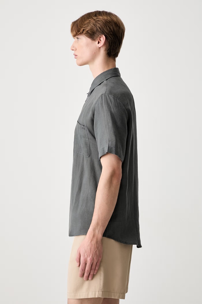 A.P.C. košile pánská chemisette bellini logo LIAEK.H12551 šedá SS25