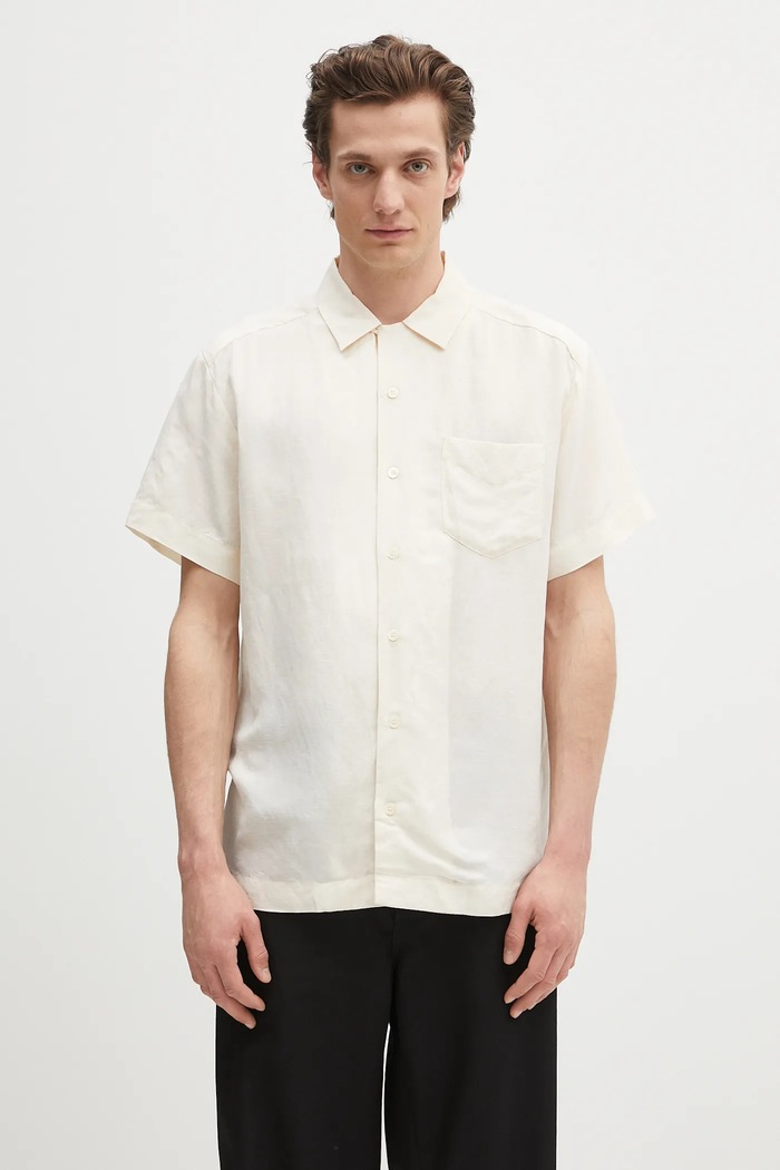 A.P.C. camicia in lino misto chemisette roy rilassato beige VIALV.H12608