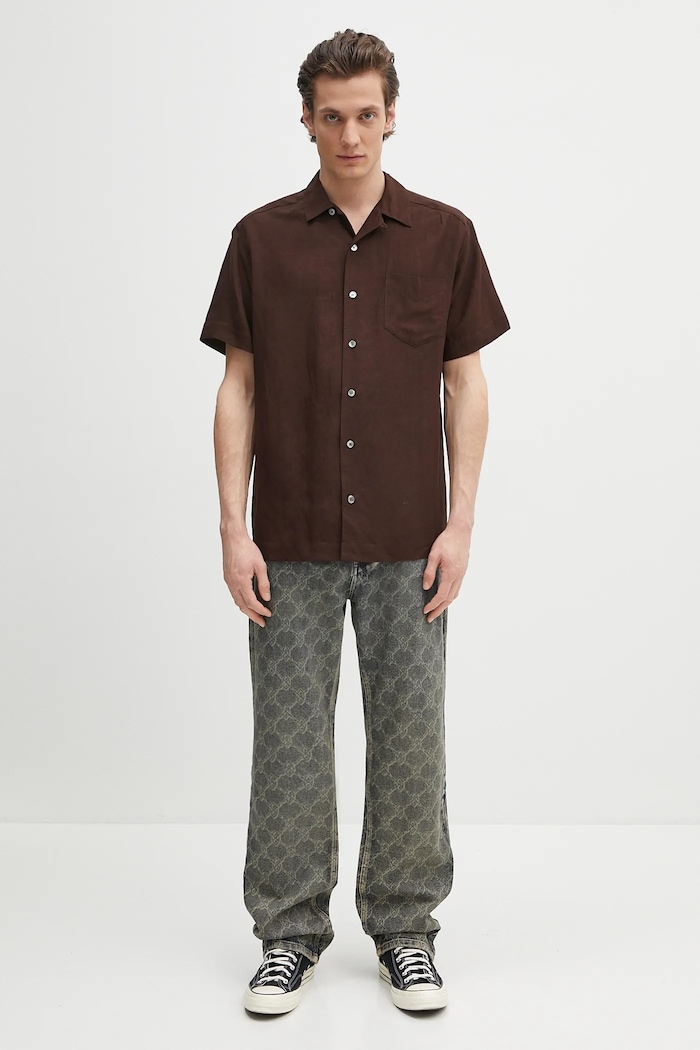 A.P.C. camicia in lino misto chemisette roy marrone VIALV.H12608
