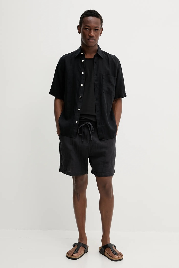 Lněná košile Marc O'Polo 523742841002 černá SS25