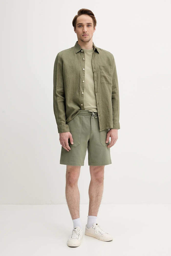 Marc O'Polo cămașă de in 523742842318 verde SS25