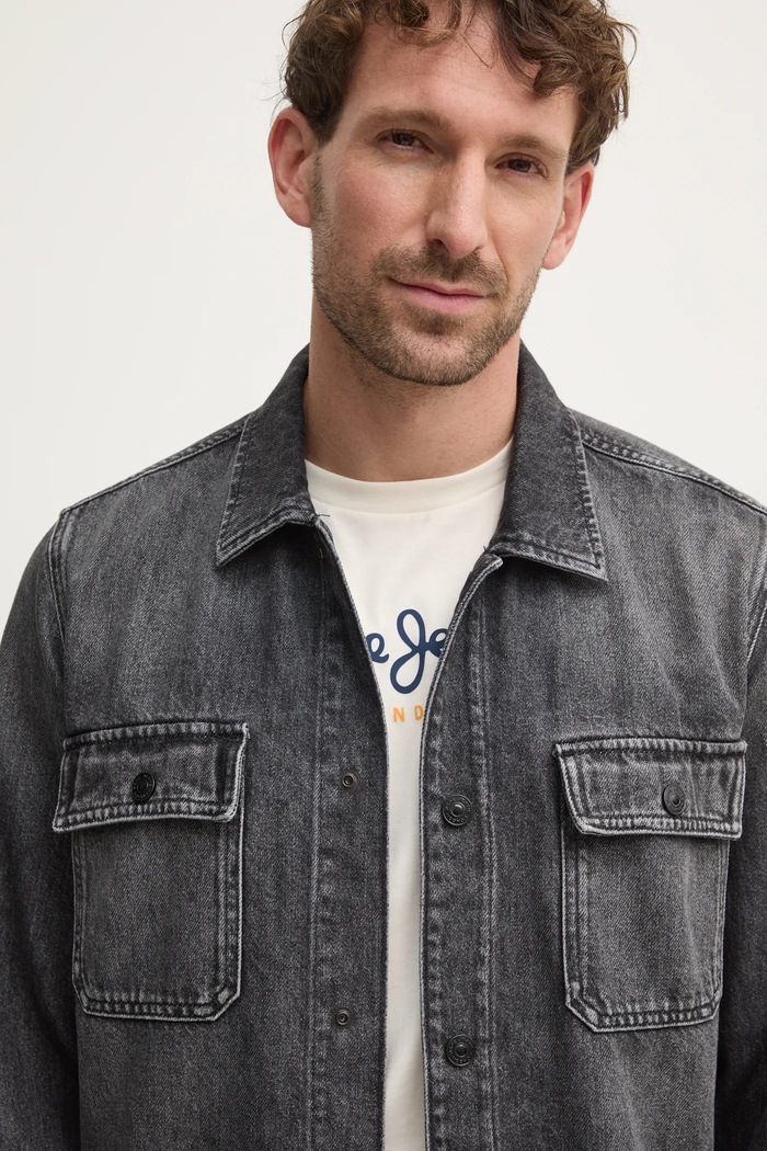 Pepe Jeans koszula jeansowa RELAXED OVERSHIRT szary PM308585XM8