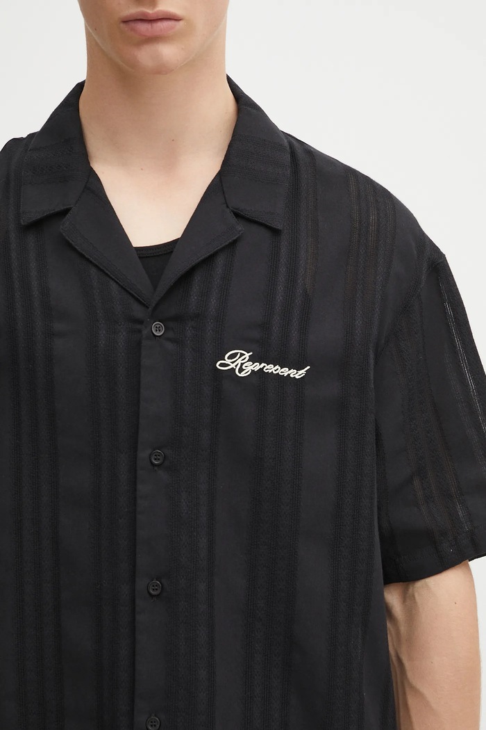 Bavlněná košile Represent Embroidered Bowling Shirt černá MLM2967.01