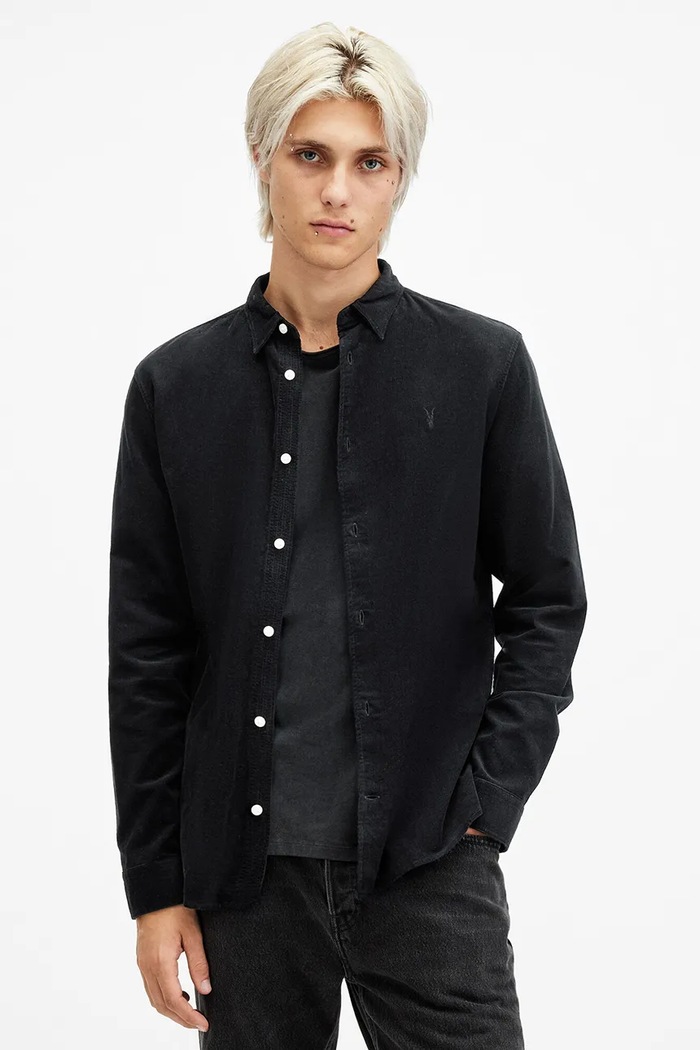 Bavlněná košile AllSaints BIRCHWOOD slim černá M144SB