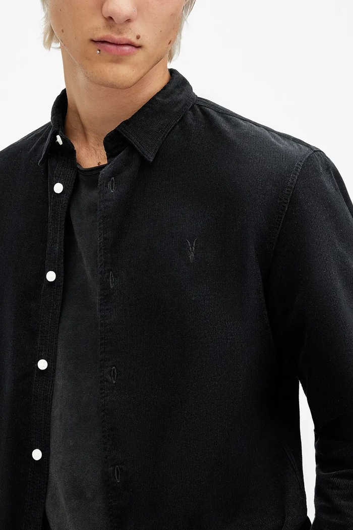 Bavlněná košile AllSaints BIRCHWOOD M144SB černá SS25
