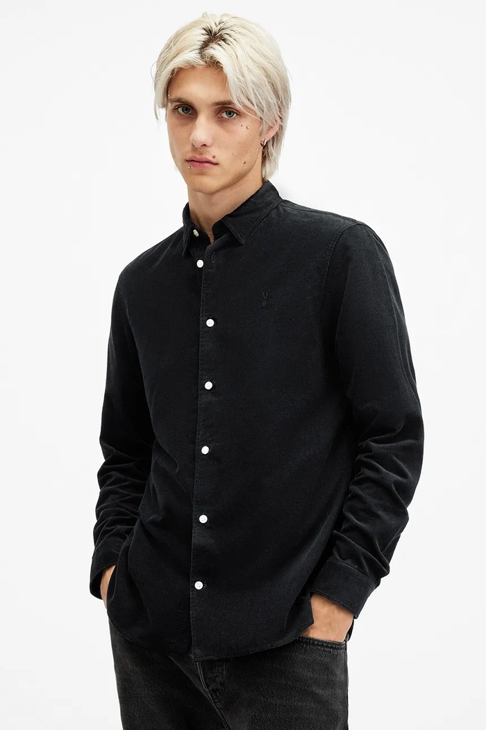 Bavlněná košile AllSaints BIRCHWOOD černá M144SB