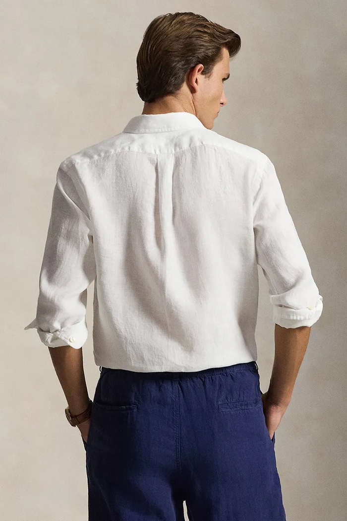 Polo Ralph Lauren koszula męska lniana Long Sleeve Sport Shirt 710966294 biały SS26