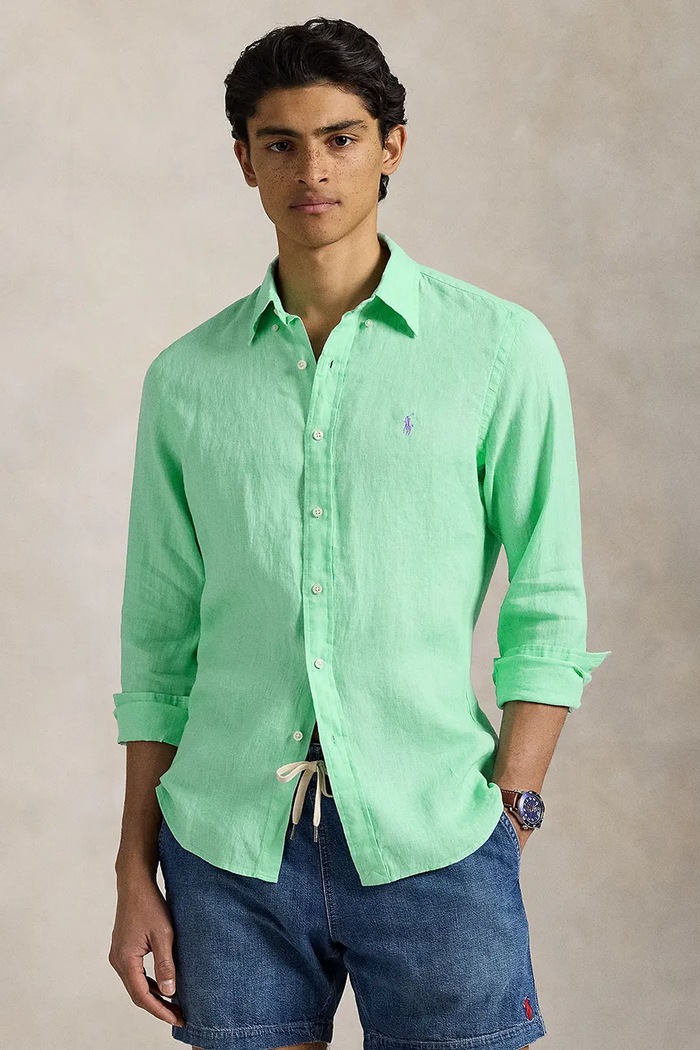 Polo Ralph Lauren Long Sleeve Sport Shirt linen Men's classic green 710966294