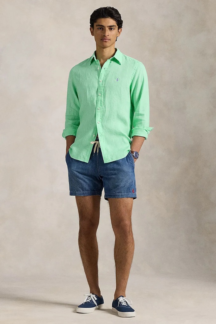 Clothing Polo Ralph Lauren Long Sleeve Sport Shirt linen Men's 710966294 green