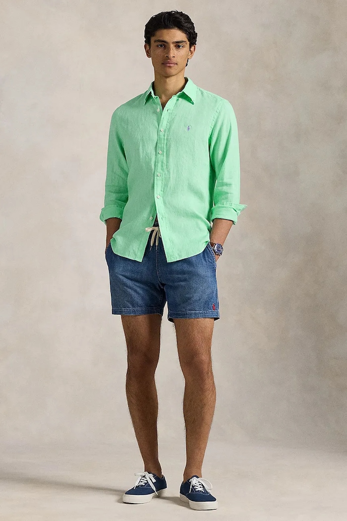 Clothing Polo Ralph Lauren Long Sleeve Sport Shirt linen Men's 710966294 green