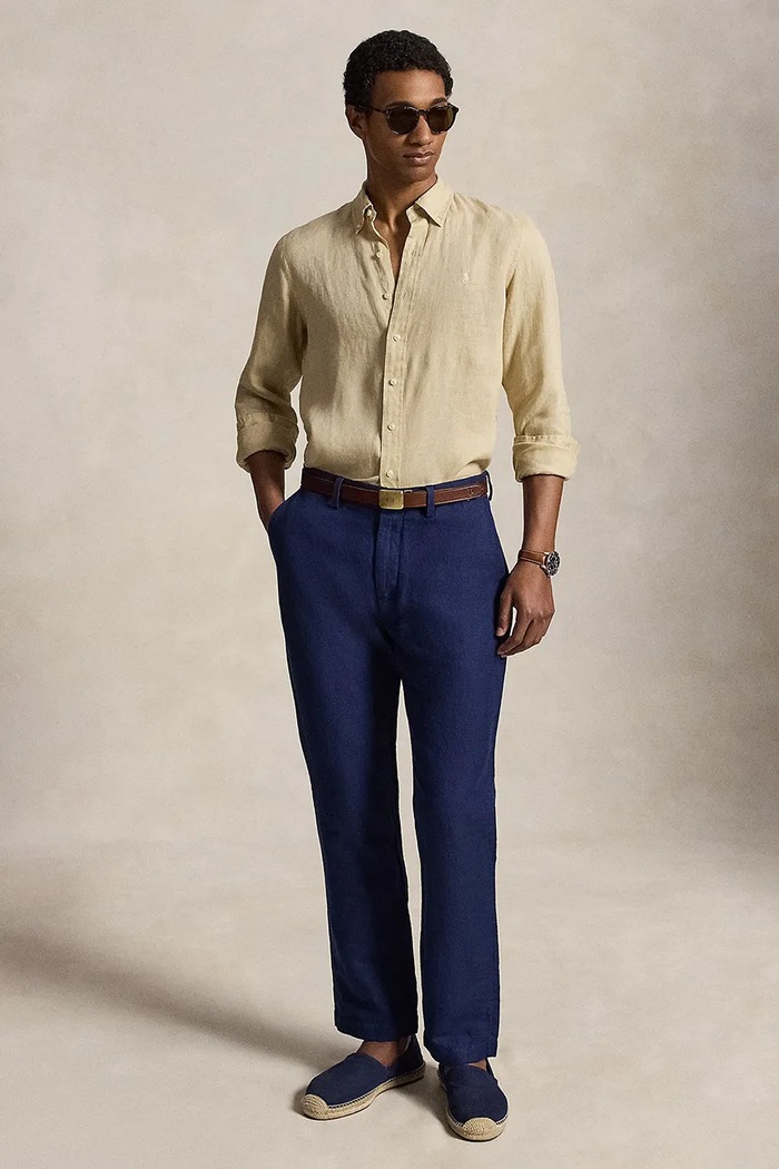 Ρούχα Polo Ralph Lauren πουκάμισο ανδρικό λινό Long Sleeve Sport Shirt 710966294 πράσινο