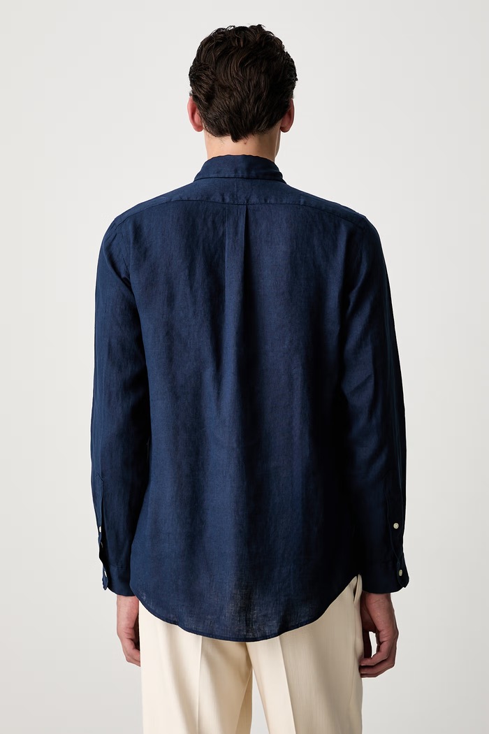 Îmbrăcăminte Polo Ralph Lauren cămașă pentru bărbați din in Long Sleeve Sport Shirt 710966294 bleumarin