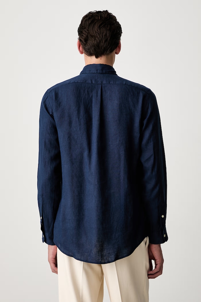 Îmbrăcăminte Polo Ralph Lauren cămașă pentru bărbați din in Long Sleeve Sport Shirt 710966294 bleumarin