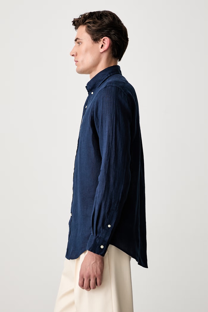 Polo Ralph Lauren cămașă pentru bărbați din in Long Sleeve Sport Shirt bleumarin 710966294