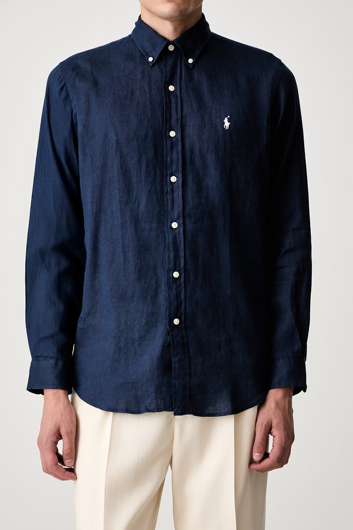 Polo Ralph Lauren cămașă pentru bărbați din in Long Sleeve Sport Shirt 710966294 bleumarin