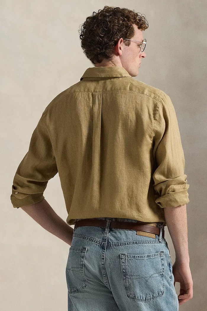 Polo Ralph Lauren πουκάμισο ανδρικό λινό Long Sleeve Sport Shirt 710966294 καφέ SS26