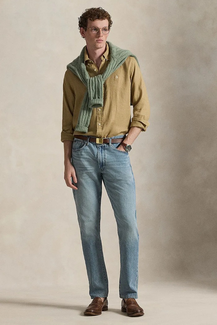 Ρούχα Polo Ralph Lauren πουκάμισο ανδρικό λινό Long Sleeve Sport Shirt 710966294 καφέ