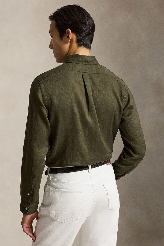 Polo Ralph Lauren πουκάμισο ανδρικό λινό Long Sleeve Sport Shirt 710966294 καφέ SS26