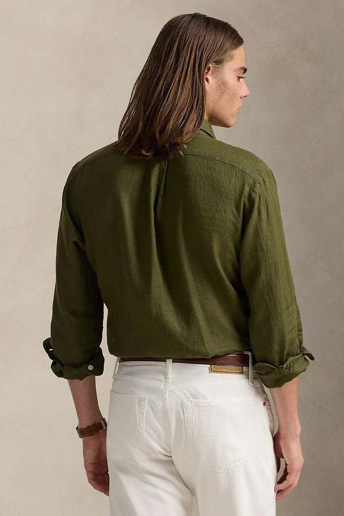 Polo Ralph Lauren πουκάμισο ανδρικό λινό Long Sleeve Sport Shirt 710966294 πράσινο SS26