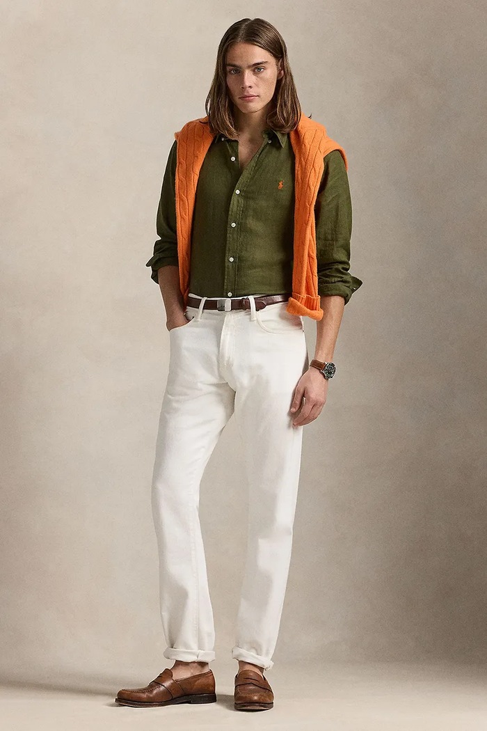 Ρούχα Polo Ralph Lauren πουκάμισο ανδρικό λινό Long Sleeve Sport Shirt 710966294 πράσινο