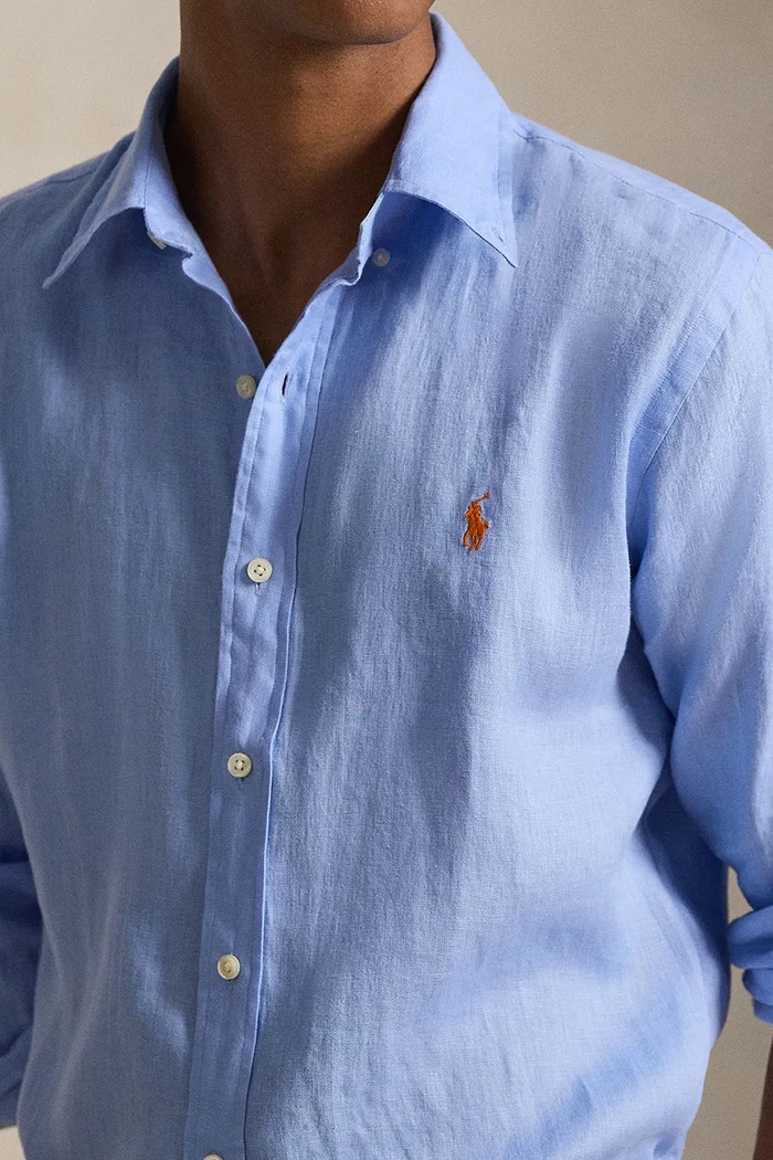 Polo Ralph Lauren πουκάμισο ανδρικό λινό Long Sleeve Sport Shirt μπλε 710966294