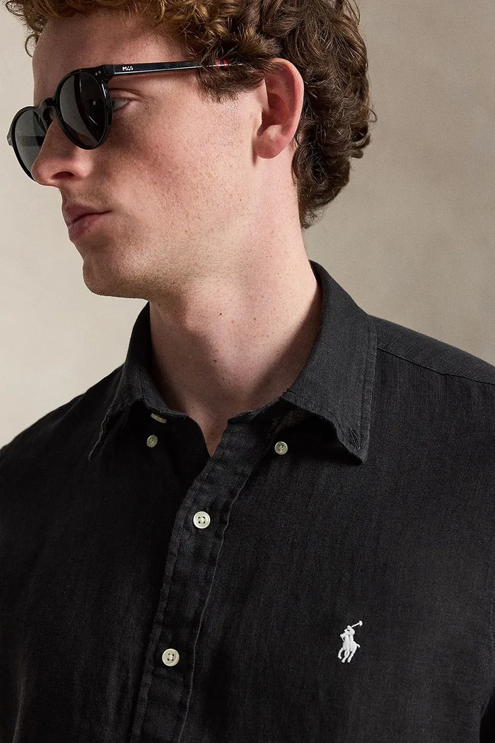 Polo Ralph Lauren πουκάμισο ανδρικό λινό Long Sleeve Sport Shirt μαύρο 710966294
