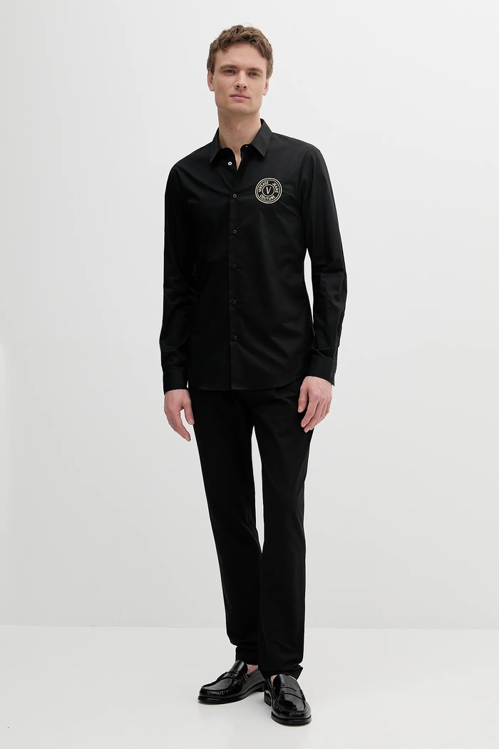 Versace Jeans Couture Βαμβακερό πουκάμισο Versace Jeans Couture 78GALYS2.CN002 μαύρο SS25