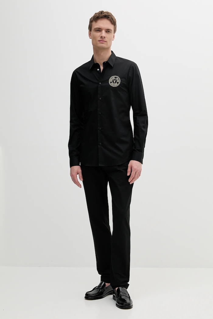 Versace Jeans Couture Βαμβακερό πουκάμισο Versace Jeans Couture 78GALYS2.CN002 μαύρο SS25