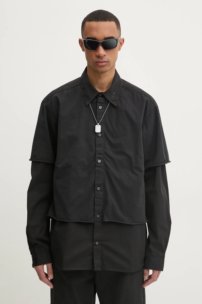 Košile Diesel S-GASTON-O SHIRT dlouhý černá A16199.0KNAI