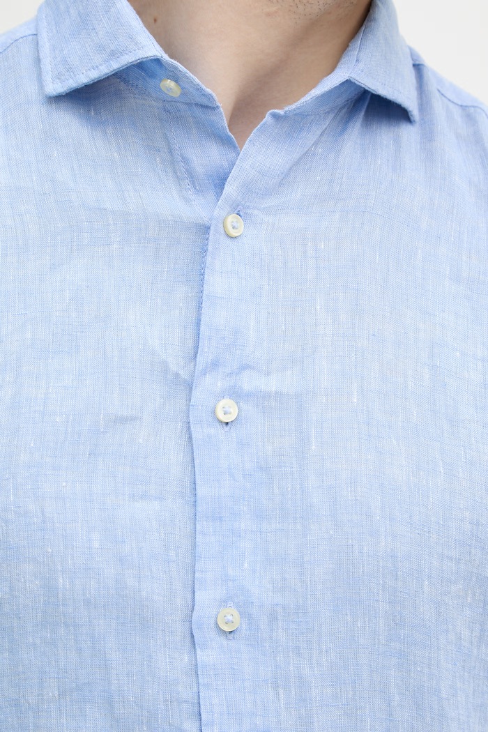 United Colors of Benetton srajca moška lanena 5BKUUQ04Q modra