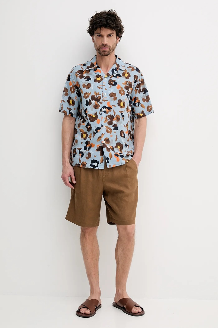 United Colors of Benetton koszula lniana 5HPWUQ05B niebieski SS25