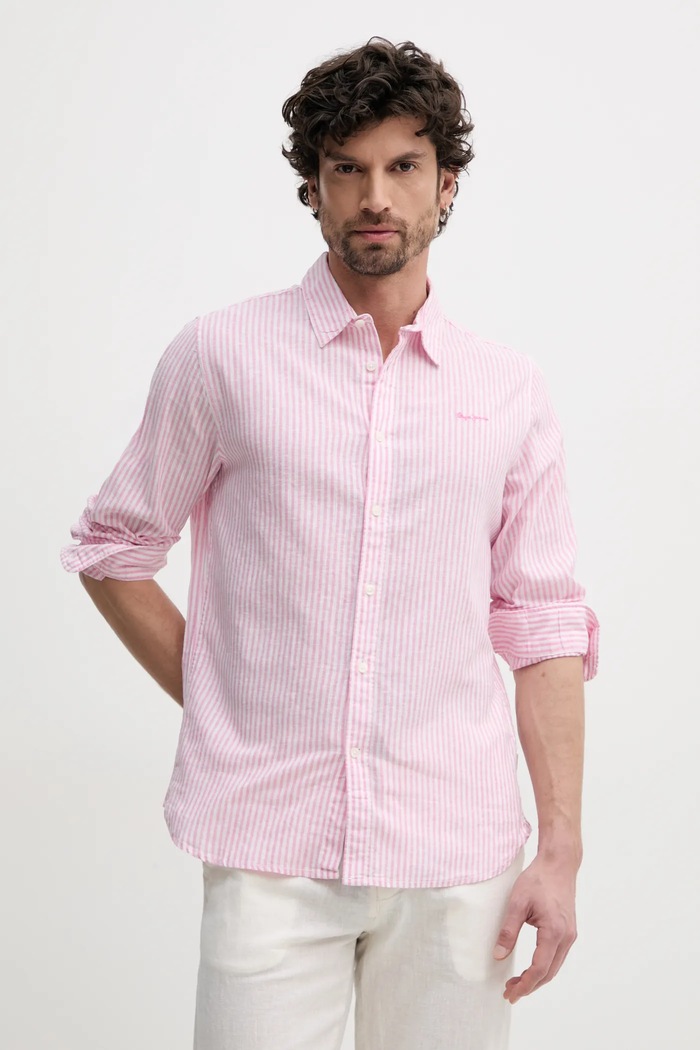 Pepe Jeans koszula lniana ARMANDO regular różowy PM309028