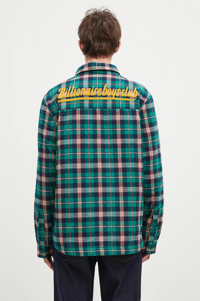 Odzież Billionaire Boys Club kurtka koszulowa Padded Check Overshirt B24430 zielony