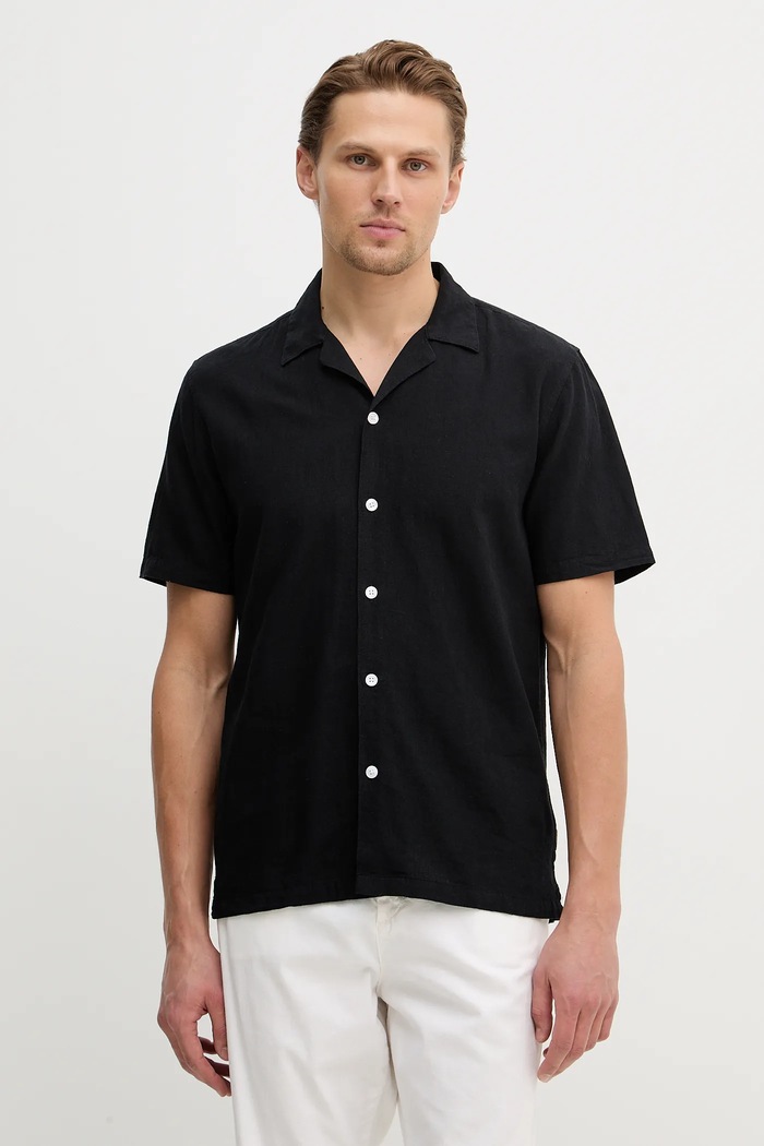 Lanena srajca Lindbergh Casual črna 30.203319.BLACK
