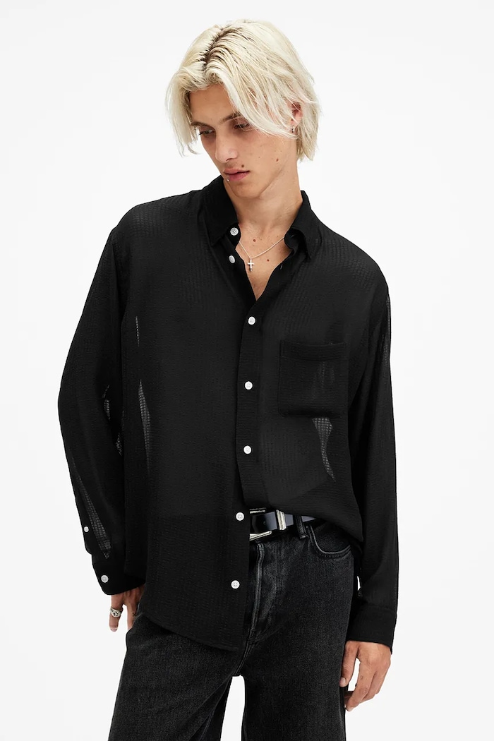 Πουκάμισο AllSaints ANDO μακρύ μαύρο M037SC