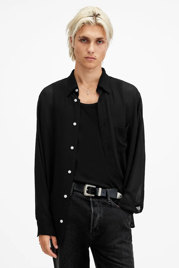 Ρούχα Πουκάμισο AllSaints ANDO M037SC μαύρο