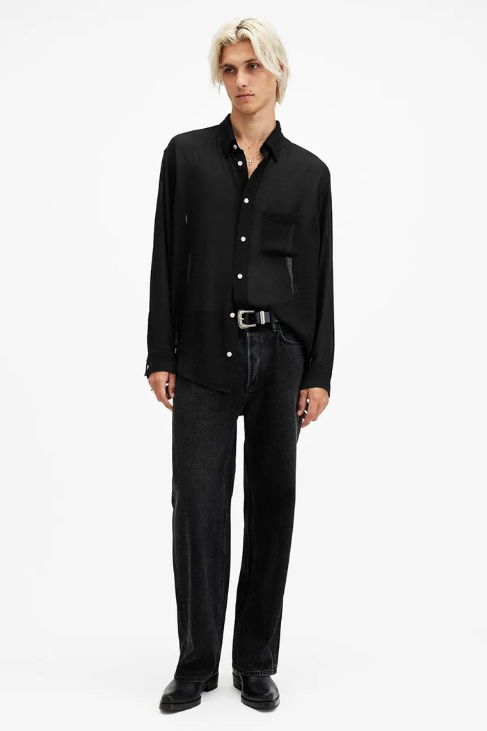 Πουκάμισο AllSaints ANDO M037SC μαύρο