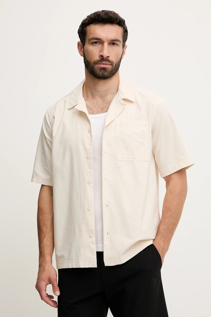 Βαμβακερό πουκάμισο adidas Originals Essential casual μπεζ JD2456