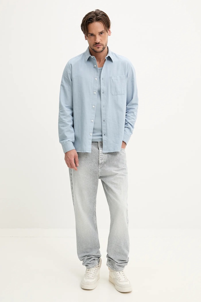 Bavlněná košile HUGO 50539835 modrá SS25