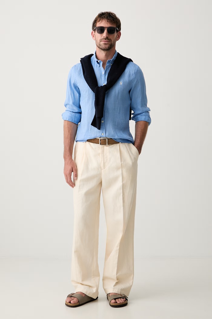 Polo Ralph Lauren košile pánská lněná 710968915 modrá SS25